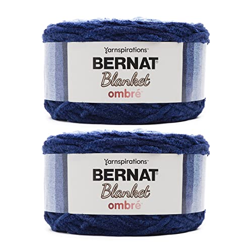 Bernat Blanket Ombre Navy Ombre Garn – 2 Stück 300 g – Polyester – 6 Super Bulky – 220 Yards – Stricken, Häkeln und Basteln, grobes Chenille-Garn von Bernat