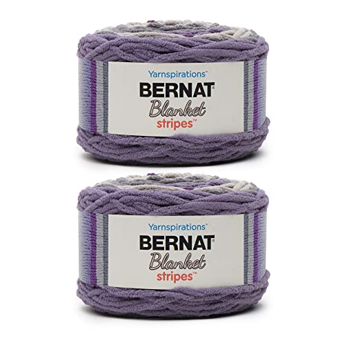 Bernat Blanket Stripes Auberginengarn – 2 Packungen mit 300 g – Polyester – 6 super sperrig – 220 Meter – Stricken, Häkeln und Basteln, grobes Chenille-Garn von Bernat