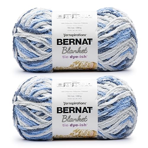 Bernat Blanket Tie Dye-Ish Blue Skies Garn, 2 Stück, 300 g, Polyester, 6 Super Bulky, 220 Meter – Stricken und Häkeln von Bernat