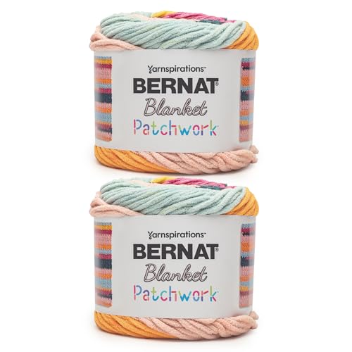 Bernat Decken-Patchwork-Garn, tropisches Spritzgarn, 2 Stück, 300 g, 100% Polyester, #6 super sperrig, 220 Meter – Stricken/Häkeln von Bernat