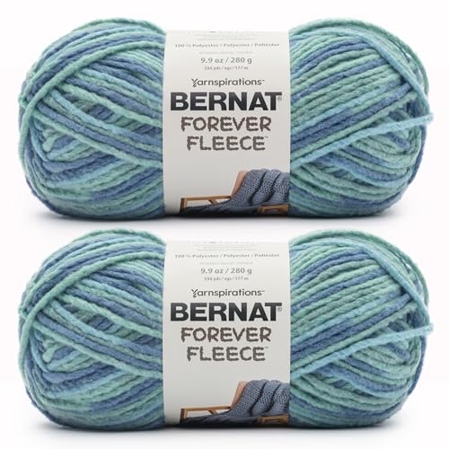 Bernat Forever Fleece Seaglas-Garn, 2 Stück, 280 g, 100% Polyester, #6 Super Bulky, 190 Meter – Stricken/Häkeln von Bernat