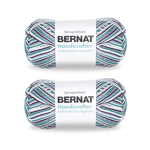 Bernat Handicrafter Cotton Big Ball Crown Jewels Ombre Garn – 2 Packungen mit 340 g – Baumwolle – 4 Medium (Kamm) – 608 Meter – Stricken/Häkeln von Bernat