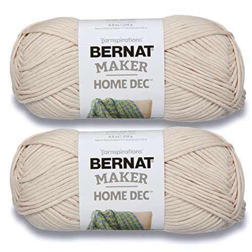 Bernat Maker Home Dec Creme-Garn, 2 Packungen mit 250 g, Baumwolle, 5 sperrig, 300 m – Stricken/Häkeln, cremefarben von Bernat