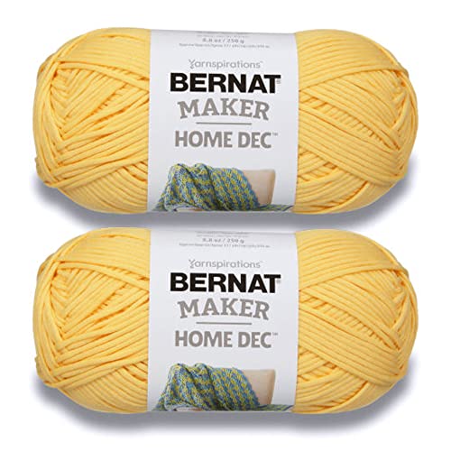 Bernat Maker Home Dec Gold Garn - 2 Pack von einfach zu verwendendem Garn für Anfänger - Baumwoll- & Nylonmischung - Stärke #5 sperriges Garn zum Stricken, Häkeln, Basteln & Amigurumi von Bernat