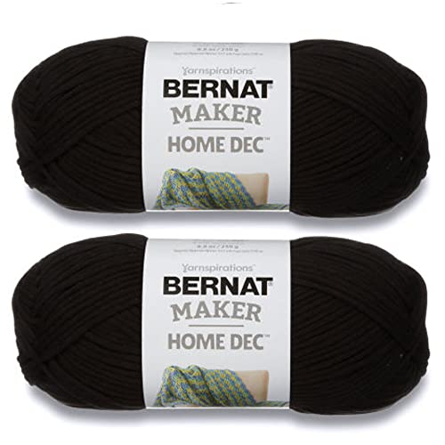 Bernat Maker Home Dec Schwarzes Garn - 2 Pack von einfach zu verwendendem Garn für Anfänger - Baumwoll- und Nylonmischung - Stärke #5 sperriges Garn zum Stricken, Häkeln, Basteln & Amigurumi von Bernat