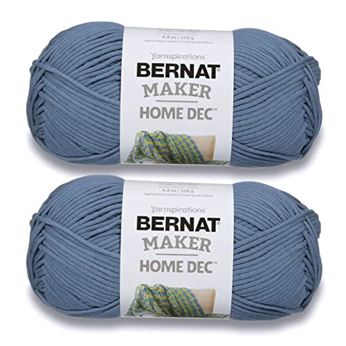 Bernat Maker Home Dec Steel Blue Garn - 2 Pack von einfach zu verwendendem Garn für Anfänger - Baumwolle & Nylon Mischung - Gauge #5 sperriges Garn zum Stricken, Häkeln, Basteln & Amigurumi von Bernat