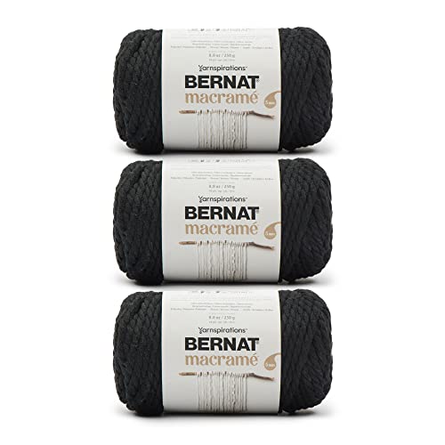 Bernat Makramee-Garn, Schwarz, 250 g, Baumwolle, 6, super sperrig, Stricken/Häkeln, 3 Stück von Bernat