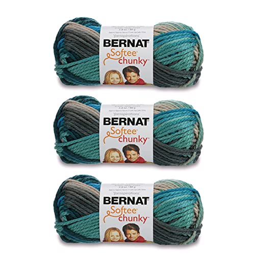 Bernat Softee Chunky Deep Waters Garn – 3 Packungen mit 80 g – Acryl – 6 super sperrig – 70 Meter – Stricken/Häkeln von Bernat