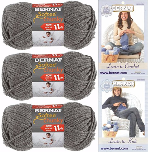 Bernat Softee Chunky Garn Bundle Super Bulky #6, 3 Knäuel True Grey 28044 von Bernat
