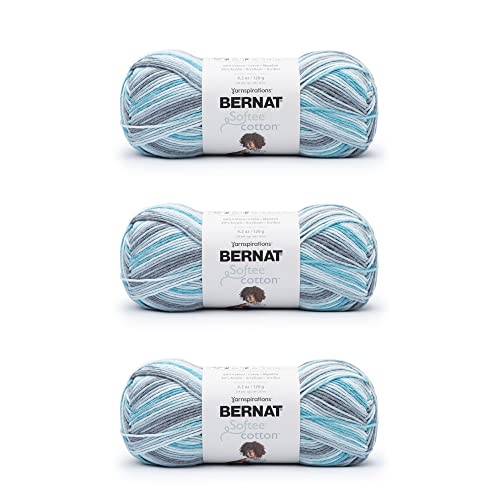 Bernat Softee Cotton Blue Waves Garn – 3 Packungen mit 120 g – Nylon – 3 DK (leicht) – 220 m – Stricken, Häkeln und Basteln von Bernat