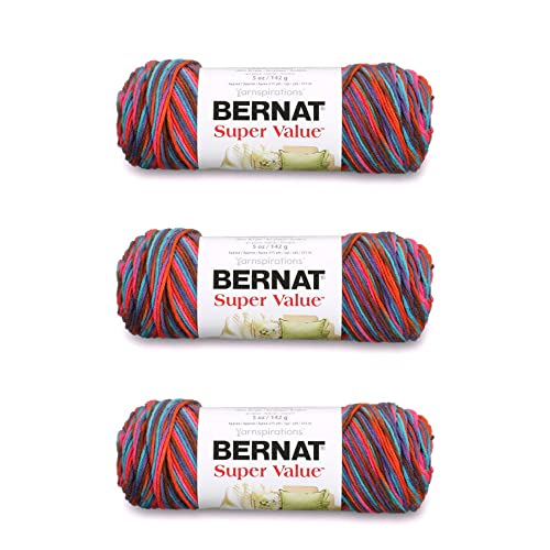 Bernat Super Value Sedona Sunset Buntes Garn, 3 Packungen mit 141 gr, Acryl, 4 Medium (Kammgarn), 275 Meter – Stricken/Häkeln von Bernat