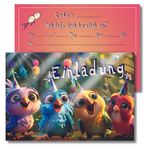 Berninja 12 Einladungskarten für Kindergeburtstag mit süßen Partyvögeln – XL-Format, ideal für Mädchen und Jungs Berninja 12 Einladungskarten für Kindergeburtstag mit süßen Partyvögeln – XL-Format, ideal für Mädchen und Jungs von Berninja
