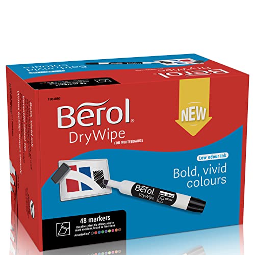 Berol Whiteboard-Marker, Keilspitze, zum trocken Abwischen Meißelspitze Pack of 48 farblich sortiert von Berol