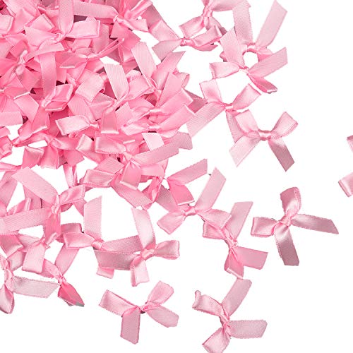 Berolle 100 Stück rosa Satinband-Schleifen, Mini-Schleifen für Bastelarbeiten, Hochzeitsdekoration, Kartengestaltung, Verzierungen, 7 mm breit, doppelseitiges Satin von Berolle