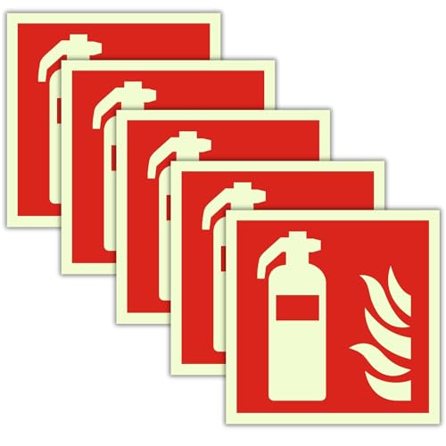 5 Stück - Schild Feuerlöscher (15 x 15 cm - 3mm stark) Alternative zum Feuerlöscher Schild - Brandschutzzeichen nach ISO - UV-Schutz für Innen und Außen - BerpaHome von BerpaHome