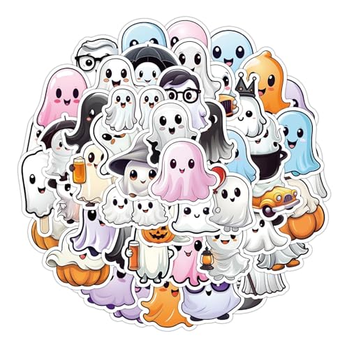 Berriphonia Halloween-Aufkleber Für Erwachsene - 50 Stück Geisteraufkleber für Laptop | Wasserdicht Für Mädchen Frauen Schule Flasche Laptop Tasche von Berriphonia