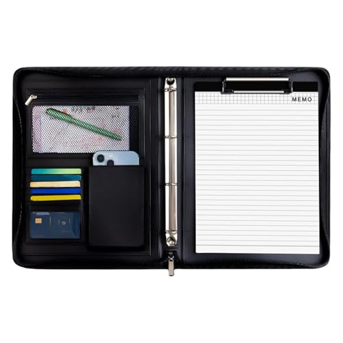 Berriphonia Leder-Notizblock-Halter, Business-Padfolio, Lebenslauf, Rechtsblock, Leder-Reise-Organizer, Padfolio mit A4-Notizblock und Ordner für Dokumente, Präsentationsmappen, Reißverschluss von Berriphonia