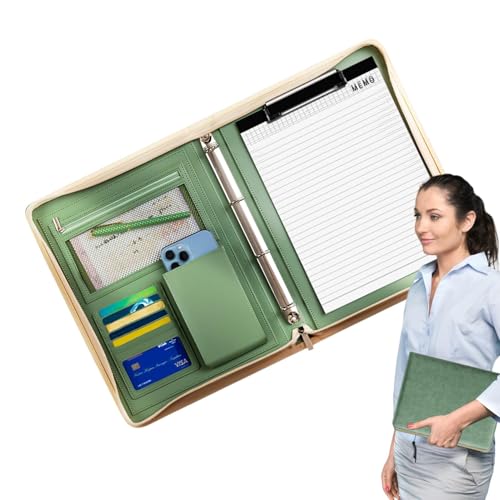 Berriphonia Leder-Padfolio für Herren, Business-Padfolio, Lebenslauf, Rechtsblock, Leder-Reise-Organizer-Padfolio mit A4-Notizblock und Ordner für Dokumente, Präsentationsmappen, Reißverschluss von Berriphonia