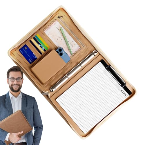 Berriphonia Ledermappe, Business-Padfolio, Lebenslauf, Rechtsblock, Leder-Reise-Organizer, Padfolio mit A4-Notizblock und Ordner für Dokumente, Präsentationsmappen, Reißverschluss, Notizblock von Berriphonia