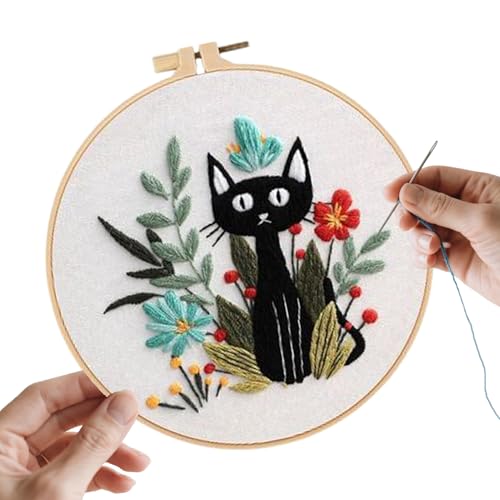 Kitde-Stickerei-Katzen-Bastelset – komplettes Katzenhandwerks-Set, Handstickerei zum Basteln | Lustiges Katzen-Stickerei-Set für Anfänger, Erwachsene und Kinder, enthält Fäden, Kitde-Stickerei-Katzen-Bastelset – komplettes Katzenhandwerks-Set, Handstickerei zum Basteln | Lustiges Katzen-Stickerei-Set für Anfänger, Erwachsene und Kinder, enthält Fäden, von Berriphonia