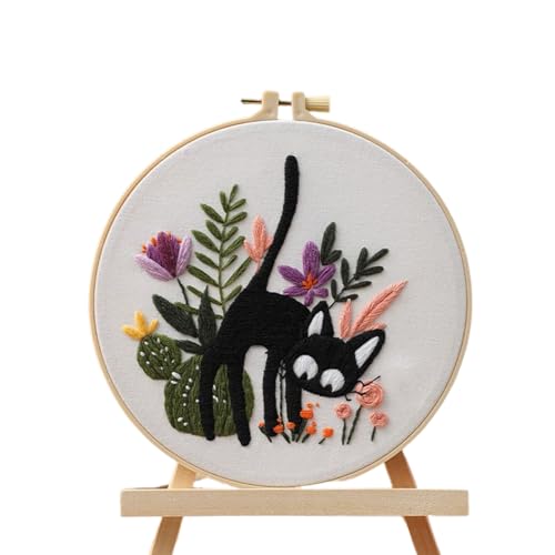 Kitde-Stickerei-Katzen-Bastelset – komplettes Katzenhandwerks-Set, Handstickerei zum Basteln | Lustiges Katzen-Stickerei-Set für Anfänger, Erwachsene und Kinder, enthält Fäden, von Berriphonia