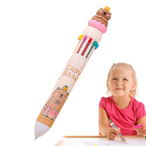 Niedliche Stifte für Kinder, Capybara Kugelschreiber, einziehbare 10-in-1-Roller, feiner Farbstift, niedlicher Cartoon-Schreibwaren, Capybara-Schreibwaren-Zubehör für Mädchen, 15 cm Niedliche Stifte für Kinder, Capybara Kugelschreiber, einziehbare 10-in-1-Roller, feiner Farbstift, niedlicher Cartoon-Schreibwaren, Capybara-Schreibwaren-Zubehör für Mädchen, 15 cm von Berriphonia