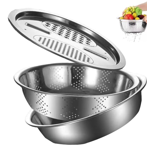Rostschale aus Edelstahl – Schüssel mit Reibe | Reis-Waschsieb | Multifunktionale Lebensmittelgefährger, Siebschüssel für Reis-Waschmaschinen, Obstwaschschüssel Rostschale aus Edelstahl – Schüssel mit Reibe | Reis-Waschsieb | Multifunktionale Lebensmittelgefährger, Siebschüssel für Reis-Waschmaschinen, Obstwaschschüssel von Berriphonia