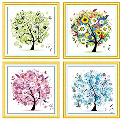 Berry President® Kits für Bäume in vier Jahreszeiten, herrliche bunte Farben, Blüten; gezählter Kreuzstich, Baumwollgarn von Berry President