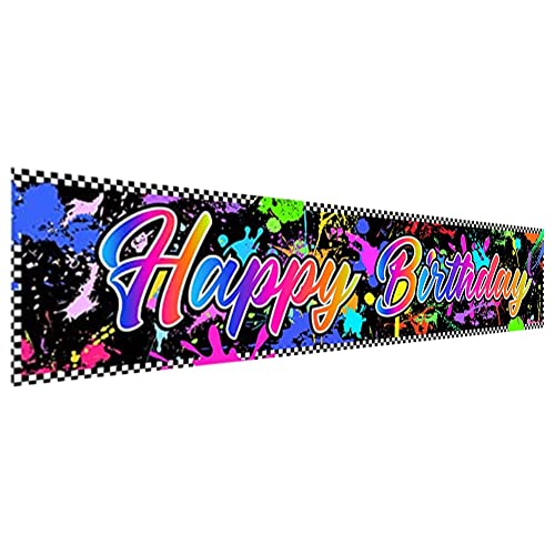 Berrywho Große Alles Gute zum Geburtstag Banner, Neon Graffiti Alles Gute zum Geburtstag Hof Zeichen, Geburtstag Party Dekoration für Kinder, Jugendliche & Erwachsene, 9,8 x 1,6 Ft von Berrywho