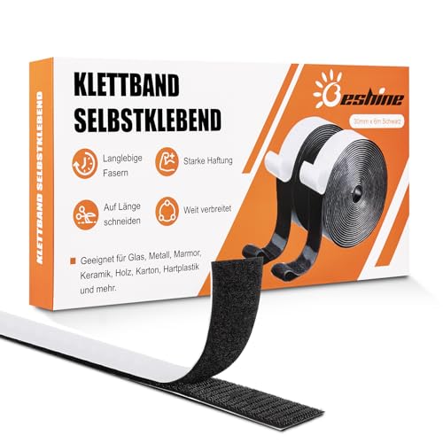 Beshine Klettband selbstklebend, 30mm x 6m Premiumqualität Doppelseitiges Klebeband mit Klettverschluss Selbstklebend und Hakenband(Schwarz) von Beshine