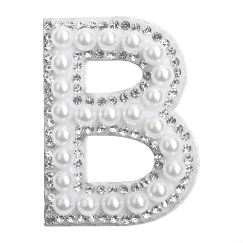 Anspruchsvolle weiße Strass-Alphabet-Stickerei-Aufnäher für Modeliebhaber (B) von Besshepplo