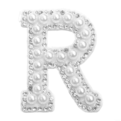 Anspruchsvolle weiße Strass-Alphabet-Stickerei-Aufnäher für Modeliebhaber (R) von Besshepplo