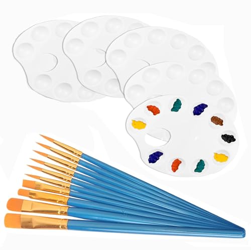 Bessy shop 10 Gitter Mischen Mischpalette,5 Stück 10 Pinsel,Kunststoff Aquarellpalette Palette für Künstler Wasserfarben Acryl Öl Malerei Bessy shop 10 Gitter Mischen Mischpalette,5 Stück 10 Pinsel,Kunststoff Aquarellpalette Palette für Künstler Wasserfarben Acryl Öl Malerei von Bessy shop