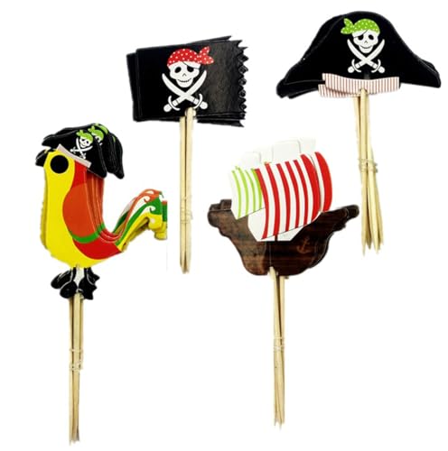Bessy shop 48 Stück Piraten-Tortendeko Set Piratenschiff, Muffin Deko,TortensteckerKuchen Topper & Cupcake Deko für Piratenparty, Kindergeburtstag & Halloween von Bessy shop