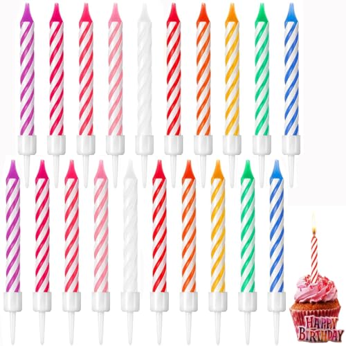 Bessy shop Bunt Geburtstagskerzen,20 Stück Kerzenset mit Haltern,Kuchenkerzen für Geburtstagsdeko, Partykerzen für Geburtstag,Party, Weihnachten,Feier(7cm) von Bessy shop