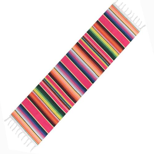 Mexikanische Tischdecke,Abwaschbar Picknicktisch im Freien,Handgewebte Tischdecke aus Baumwolle mit Quasten für Karneval,Partys,Hochzeiten,Picknick im Freien Verwendet Werden(35x 215 cm) von Bessy shop