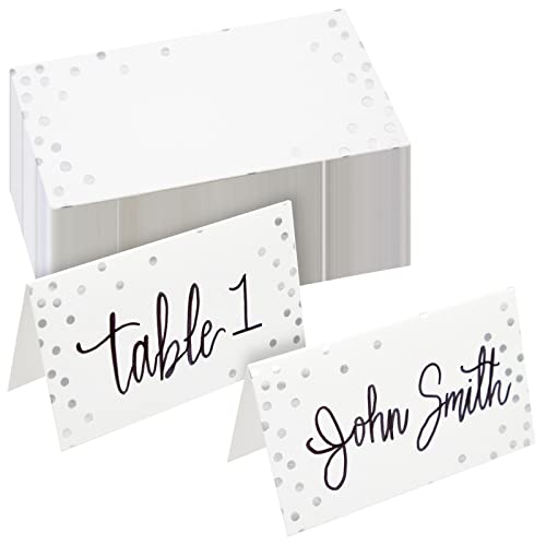 Best Paper Greetings Tischkarten (100 Stück) - Kleine Zeltkarten mit Silberfolien-Punkten - Faltbare Tisch-Platzkarten - Für Hochzeiten, Bankette, Events, Gefaltet 5 x 9 cm von BEST PAPER GREETINGS