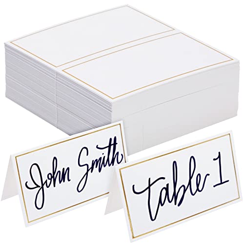 Weiße Tischkarten mit Goldfarbenem Rand, Namenskarten, Platzkarten, 250 g/m², 5 x 9 cm, 100 Stück von BEST PAPER GREETINGS