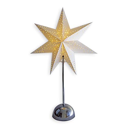 Best Season"LED-Standstern""Cellcandle"", chrom/weiss, Metall/Papier, Lochmuster : Flocke, ca. 55 x 35 cm, Batterie, Timer, Lichterkette für gleichmäßige Ausleuchtung" von Star