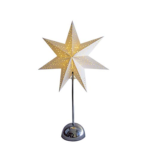 Best Season"LED-Standstern""Cellcandle"", chrom/weiss, Metall/Papier, Lochmuster : Flocke, ca. 55 x 35 cm, Batterie, Timer, Lichterkette für gleichmäßige Ausleuchtung" von Star