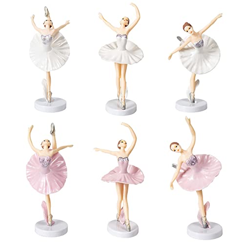 BestAlice 6 x Ballett-Mädchen-Kuchenaufsätze, 3 x rosa ++3 x weiße Ballerina-Cupcake-Topper, tanzende Mädchen-Figuren mit Sockel, Mini-Ballerina-Mädchen-Figur für Dessert-Tischdekoration von BestAlice