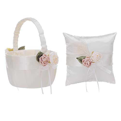 BestAlice Hochzeits-Blumenmädchen-Korb und Ringträger-Kissen, elfenbeinfarben, Satin-Schleife, Ringträgerkissen und Blumenmädchen-Körbe für Hochzeiten, Heimdekoration BestAlice Hochzeits-Blumenmädchen-Korb und Ringträger-Kissen, elfenbeinfarben, Satin-Schleife, Ringträgerkissen und Blumenmädchen-Körbe für Hochzeiten, Heimdekoration von BestAlice