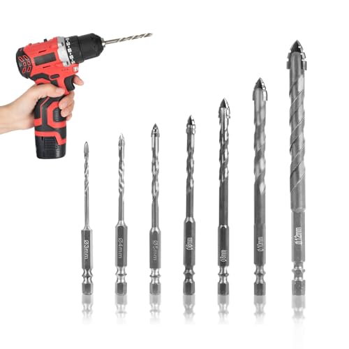 Exzenterbohrer Set, Vierschneidiger Sägezahn Exzenterbohrer 3/4/5/6/8/10/12 mm mit 4 Schneiden Spiralbohrer Holz/Kunststoff/Glas/Beton Ziegel (Silber, 7Pcs) von BestYiJo