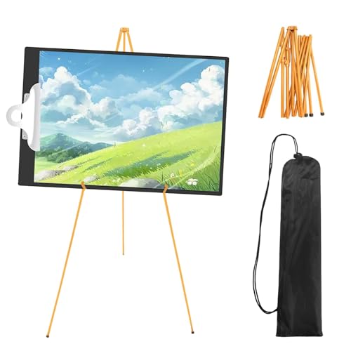 Zusammenklappbare Staffelei Set, Tragbares Faltbares Stativ, Einstellbares Easy Folding Art Poster Metall Stand, Instant Klappbar Boden Staffelei Mit Tasche (Gold) von BestYiJo