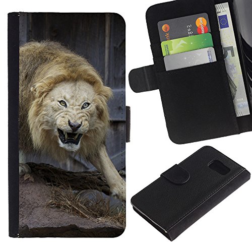 Be-Star Leder Brieftasche Flip Credit Card Slots PU-Leder-Mappen-Beutel Haut-Kasten-Abdeckung Hülle Case Für Samsung Galaxy S6 (Mild Angry King Lion Nature Animal) von Bestar
