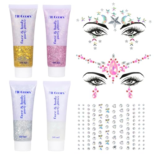 Bestauty Festival Glitzer Gesicht Body Glitter Gesicht Strasssteine Schmucksteine Selbstklebend Glitzersteine Long-Lasting Glitter Powder, für Festival Makeup, beliebte Farben-Weiß,Gold,Rosa,Silber von Bestauty