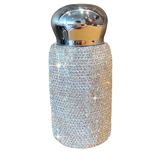 Bestbling Bling Strass Wasserflasche für Frauen, Edelstahl Isolierbecher mit funkelnden Strasssteinen, 260 ml Fassungsvermögen für heiße und kalte Getränke (Silber) von Bestbling