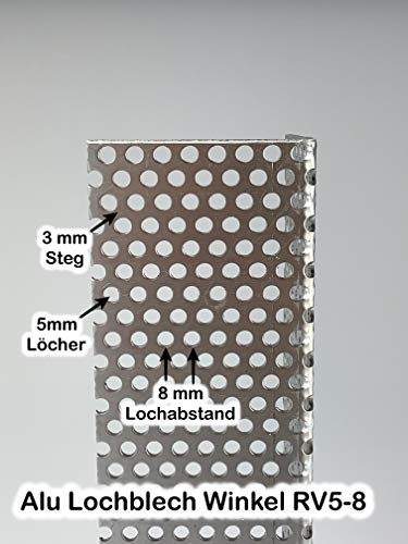 Lochblech Alu Winkel RV 5-8 Winkelprofil 1,5mm Länge 1000mm, Individuell nach Maß (Schenkel: 20mm x 20mm) von Bestell_dein_lochblech