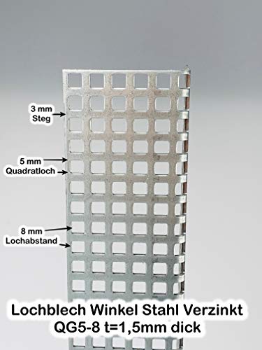 Lochblech Stahl Verzinkt Winkel QG 5-8 Winkelprofil 1,5mm Länge 1000mm, Individuell nach Maß (Schenkel: 100mm x 50mm) von Bestell_dein_lochblech