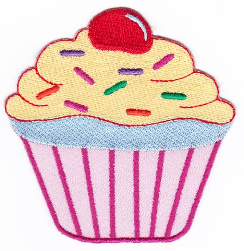 Aufnäher Bügelbild Aufbügler Iron on Patches Applikation Törtchen Kuchen Muffin Cup Cake von Bestellmich / Aufnäher